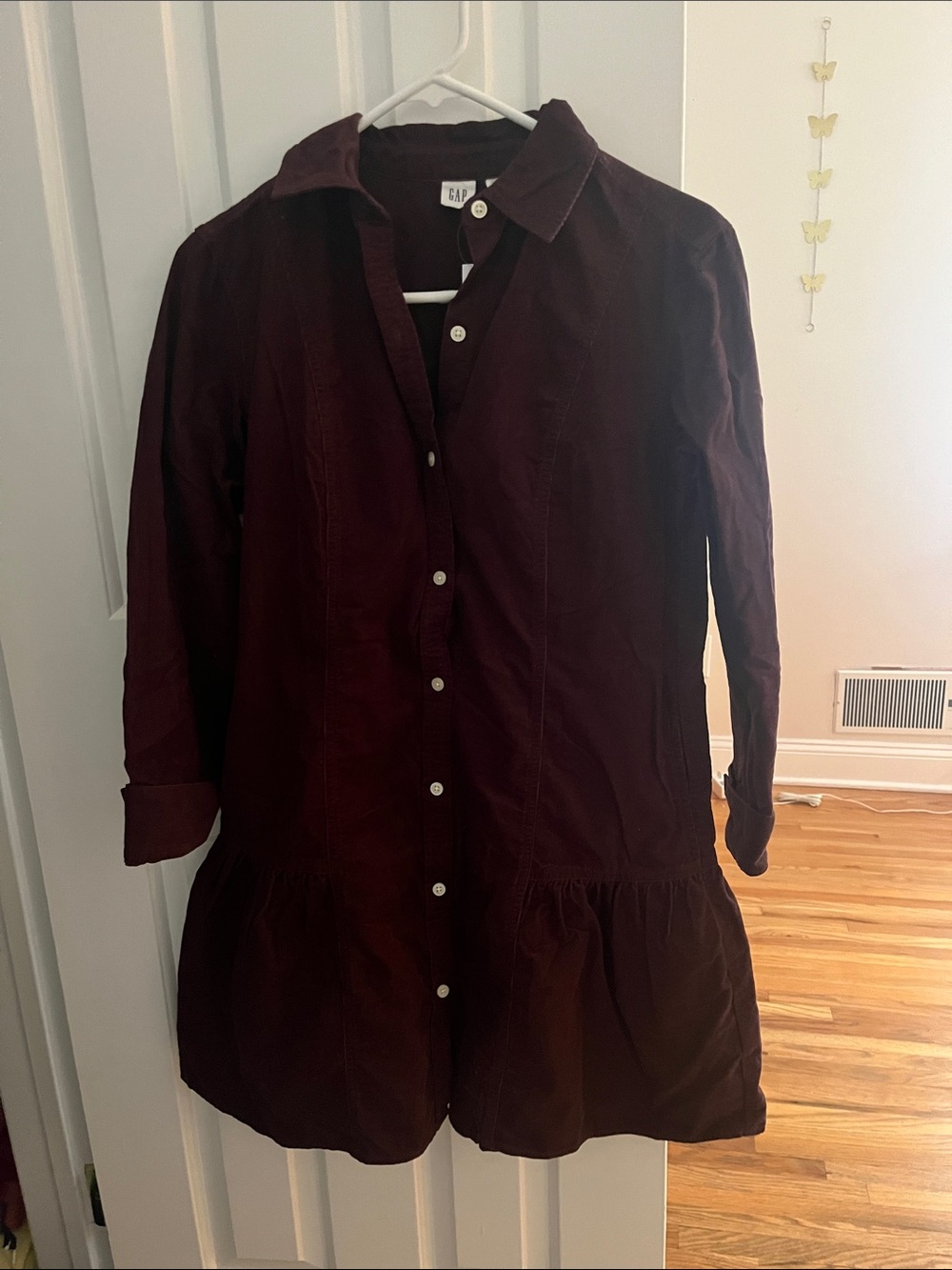 GAP Corduroy Button-Front Dress in Burgundy
